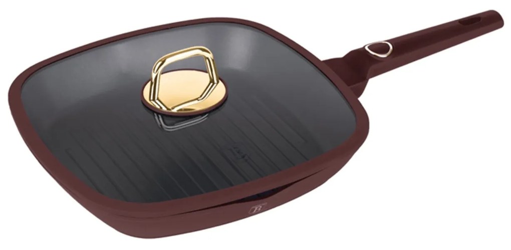 Tigaie grill cu capac Leonardo Collection Berlinger Haus BH 8037, 28 cm, 2.1 litri, antiaderente, strat titan, visiniu mat