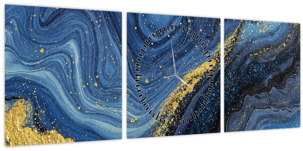 Tablou - Abstracție albastru-aurie (cu ceas) (90x30 cm)