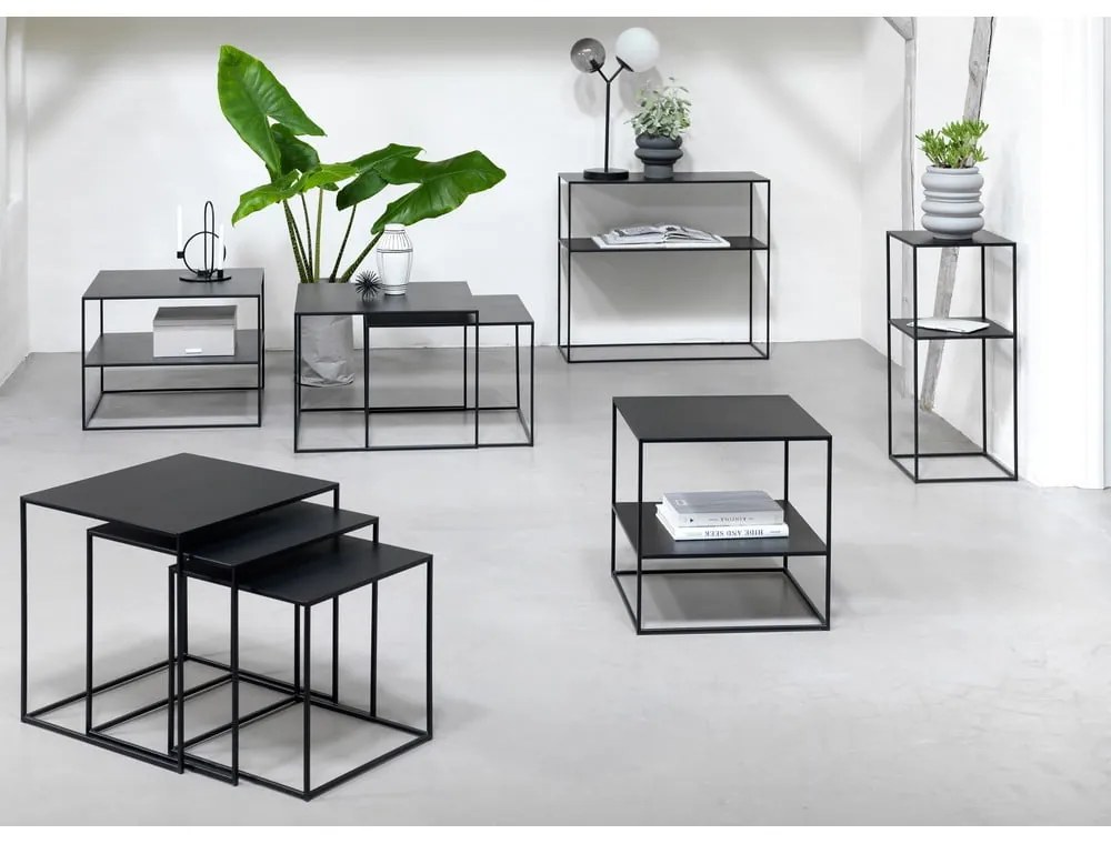 Masă consolă neagră din metal 35x90 cm Pebble – Unique Furniture