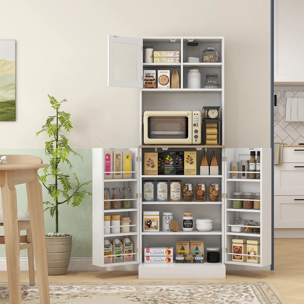 HOMCOM Mobilier Bufet Bucătărie pentru Cuptor cu Microunde cu Rafturi și Suport Condimente Alb | Aosom Romania