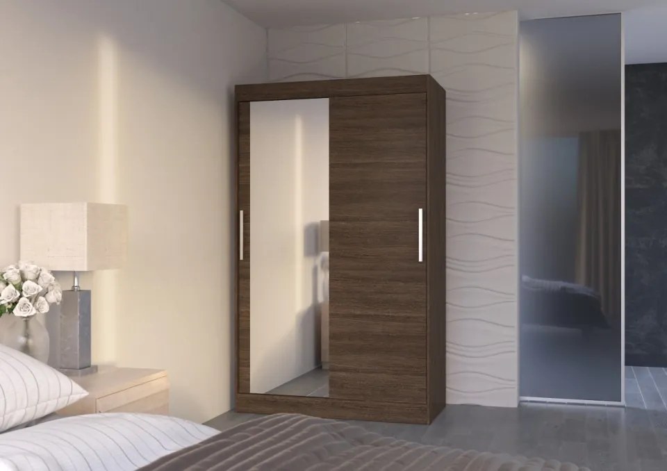 Dulap cu usi glisante si oglinda 120x200 cm, Bario, ADRK Furniture (Culoare: Negru)