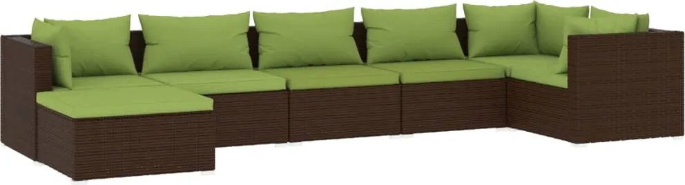 vidaXL Set mobilier de grădină cu perne, 7 piese, maro, poliratan