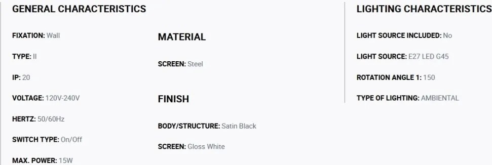 Aplica de perete cu brat directionabil TATAWIN negru, alb