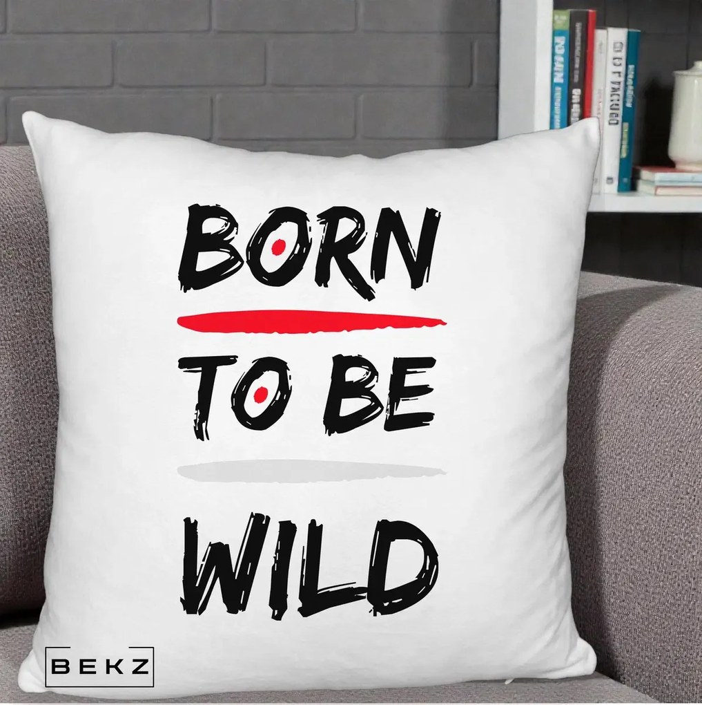 Perna Decorativa Born To Be Wild, 40x40 cm, Alb Pufos, Husa Detasabila, Perna Inclusa, BEKZ®