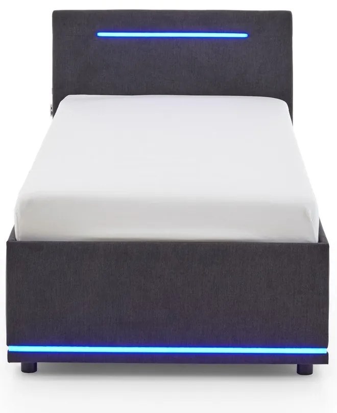 Pat pentru copii gri închis tapițat cu spațiu de depozitare cu somieră 90x200 cm Circle – Meise Möbel