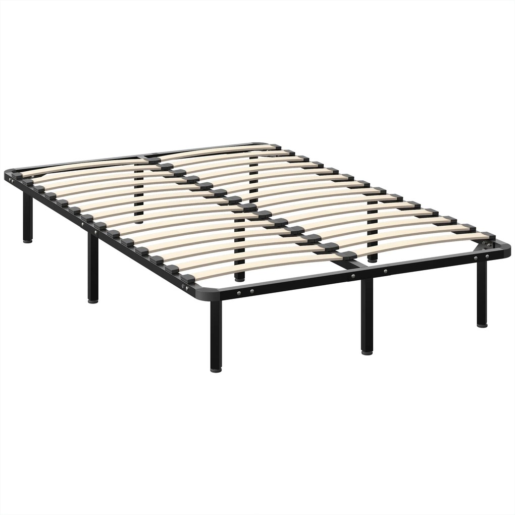 HOMCOM Pat Industrial 120x190x31 cm cu 28 de Lamele și Spațiu de Depozitare, Lemn și Oțel, Negru și Lemn Natural | Aosom Romania