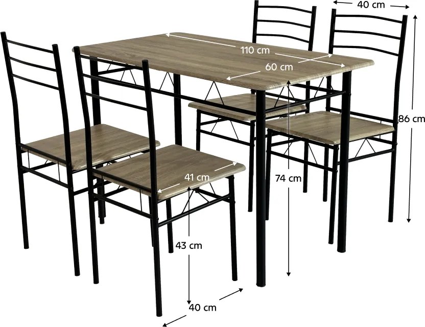 Set de sufragerie 1+4, stejar sonoma/negru, MAKO