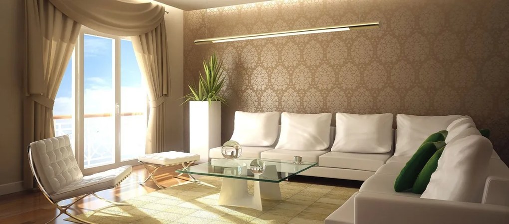 Lustra LED dimabila liniara, suspendata Organic 150cm, auriu