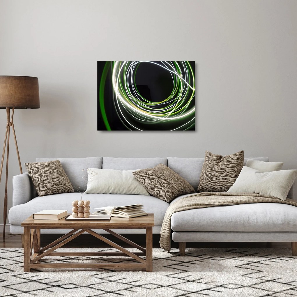 Tablou pe sticlă cu linii verzi (70x50 cm)