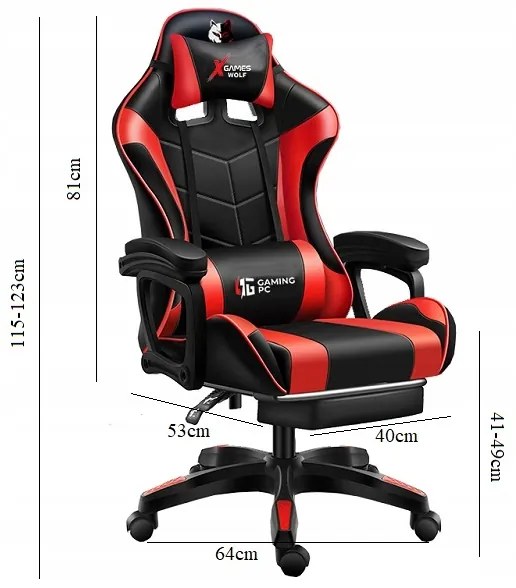 JAKS SCAUN GAMING REGLABIL ECO PIELE NEGRU ROȘU FG-02