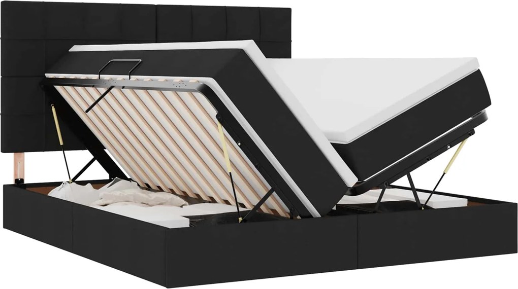 vidaXL Pat cu storage cu saltea Negru 200 x 200 cm Piele artificială