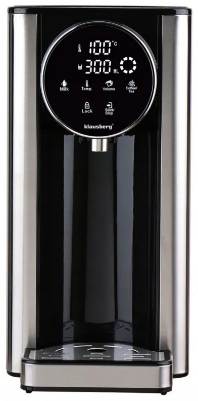 Dozator de apa calda Klausberg KB 7880, 2600W, 2.7l, 40-100°C, 7 temperaturi, Afisaj LED tactil, Protectie copii, Setari de memorie, Inox/Negru