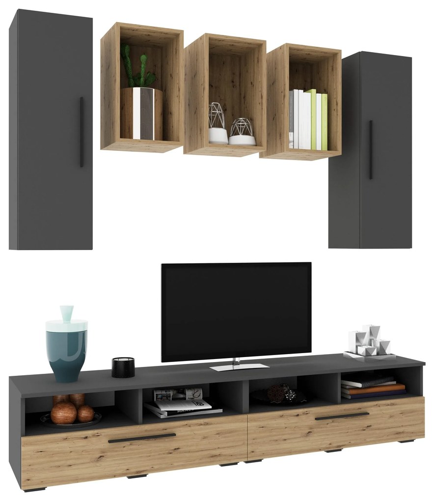 Living Kos V9, Antracit/Stejar Artisan, L 190 cm