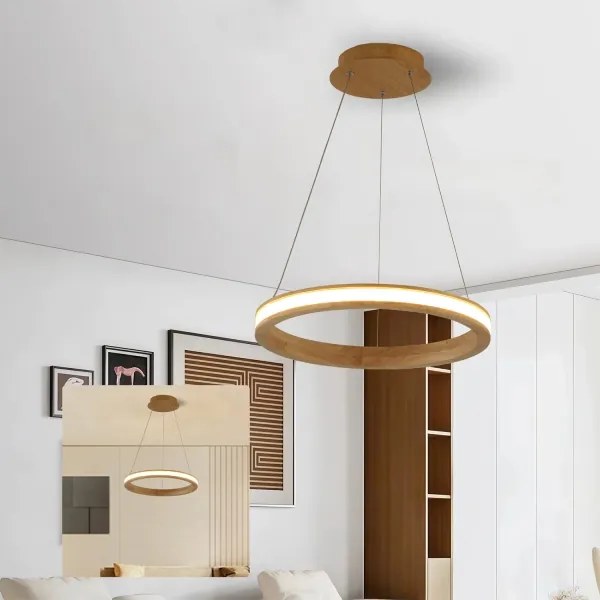 Brilagi - Lustră LED UMEA WOOD, suspendată pe cablu, LED/30W/230V, Ø 40 cm, lemn de cauciuc