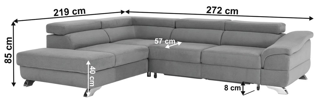 Colţar extensibil, gri, stânga, LEGAS