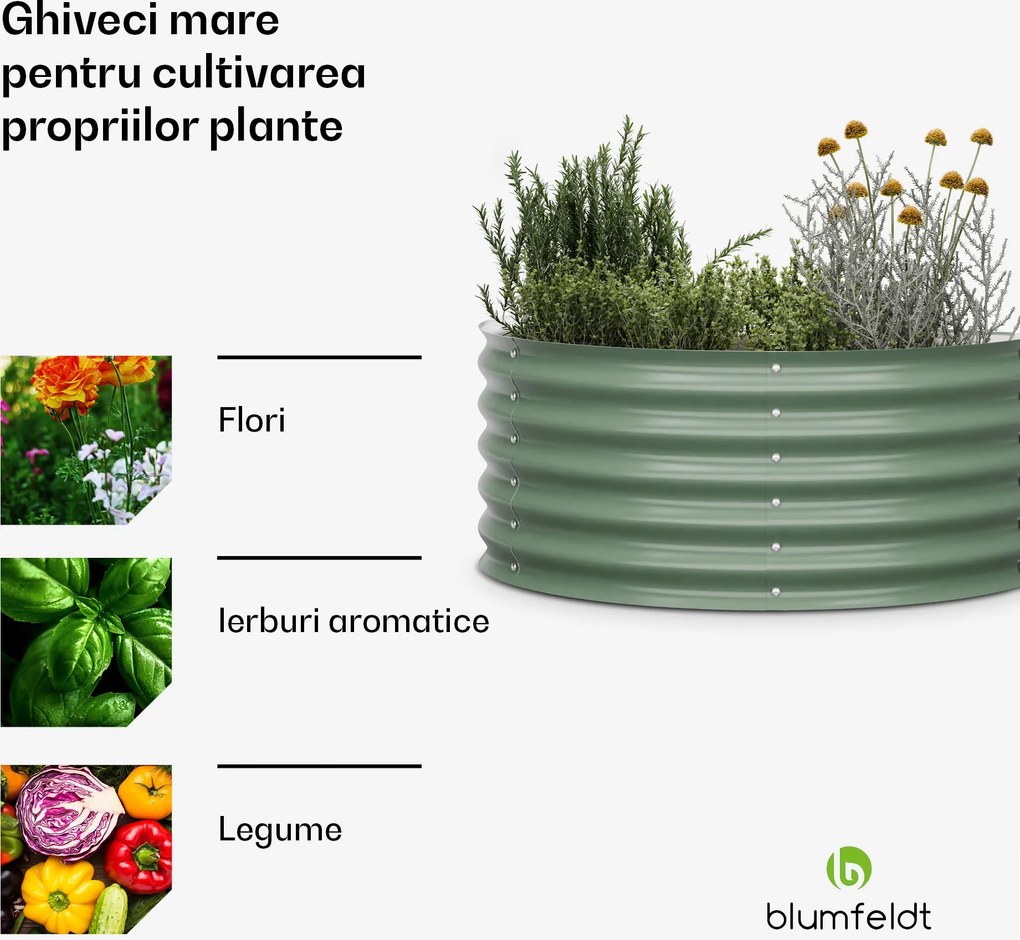 Blumfeldt High Grow Half Circle, ghiveci înălțat semicircular, 105x43x60 cm, din tablă ondulată de oțel, ușor de asamblat, rezistent la rugină și îngheț