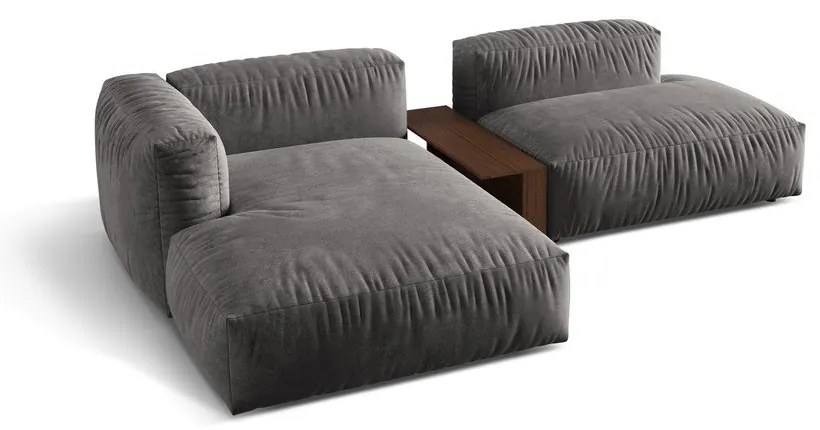 Colțar modular gri cu tapițerie din catifea (cu colț pe partea stângă/cu șezlong) Martina – Micadoni