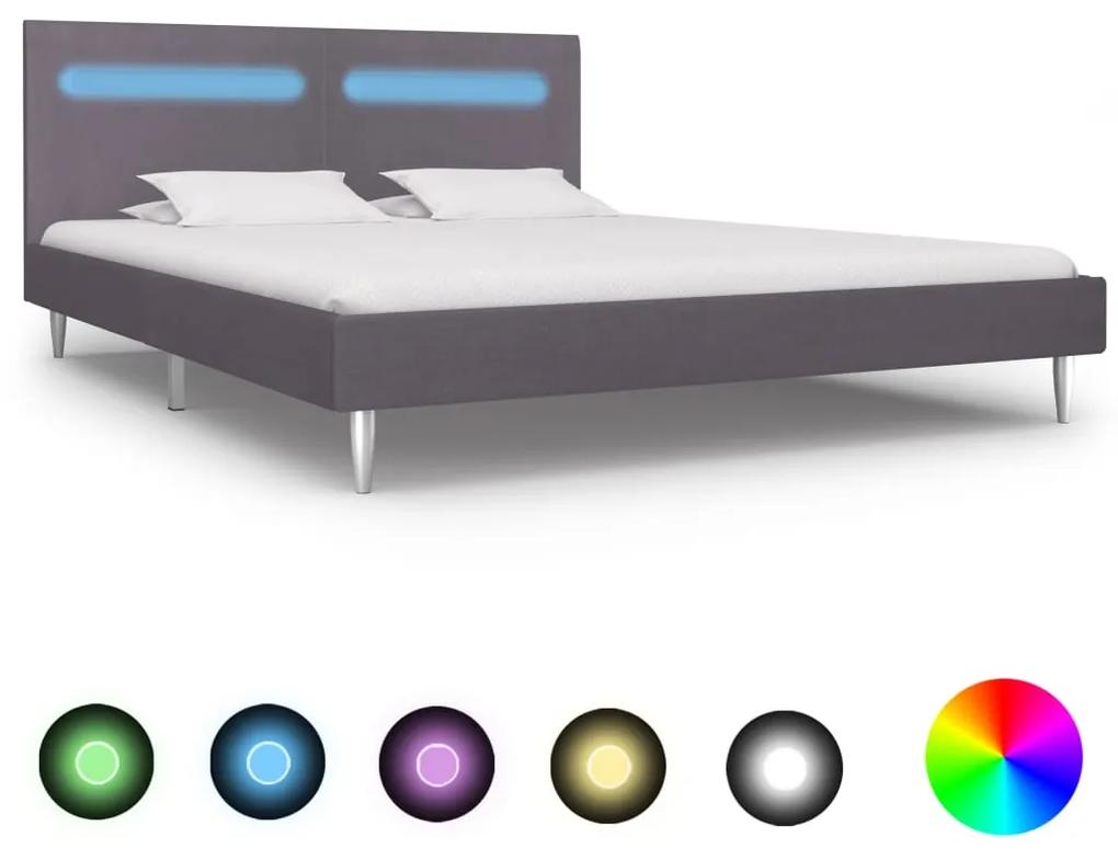 280969 vidaXL Cadru de pat cu LED-uri, gri, 160 x 200 cm, material textil