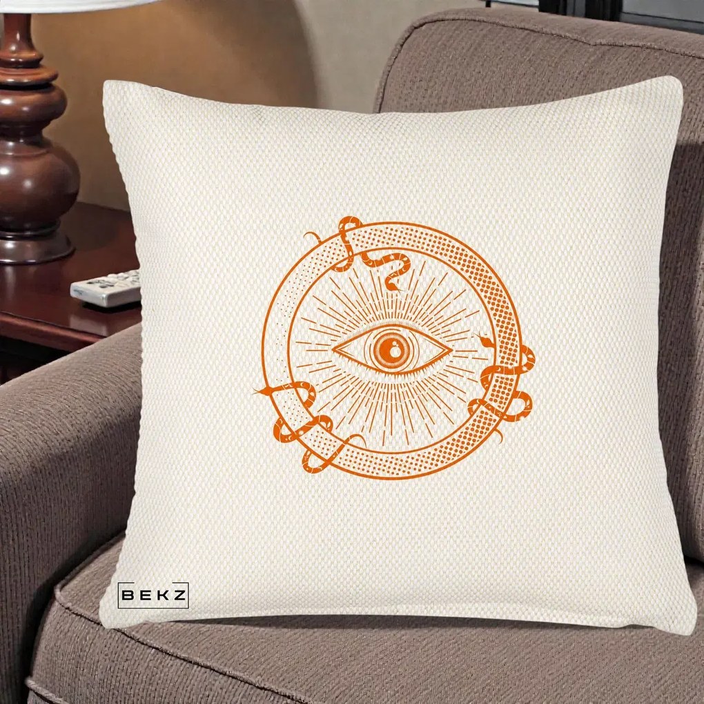 Perna Personalizata Ochiul Providentei Mistic Orange, 40x40 cm, Crem Reliefat, Husa Detasabila, Perna Inclusa, BEKZ®