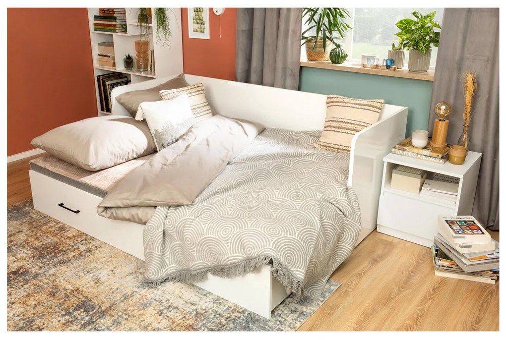 Pat de o persoană extensibil80 cm Tetrix 13 (alb lucios) (cu sp. depozitare). Promo -35%. 1098494