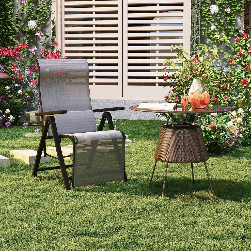 Outsunny Sezlong de Gradina Pliabil si Rabatabil pe 9 Niveluri cu Perna Lombara, Gri | Aosom Ro