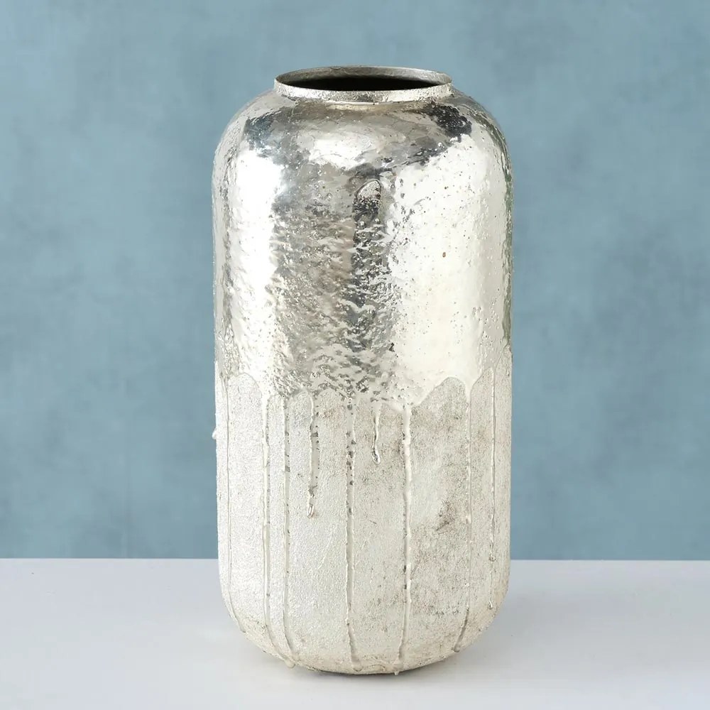 Vaza decorativa Nayan 15x15x30 cm, metal, argintiu/alb