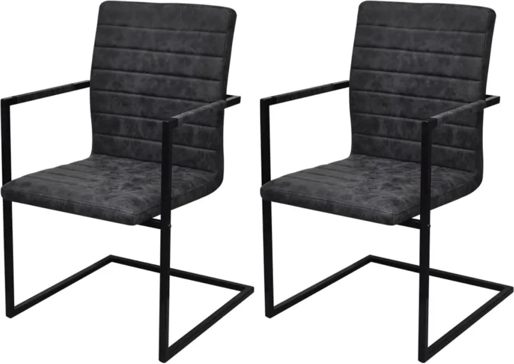 vidaXL Scaune de bucătărie consolă, 2 buc., negru, piele ecologică