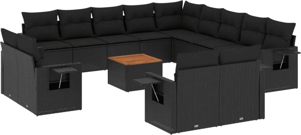 vidaXL Set mobilier de grădină cu perne, 14 piese, negru, poliratan