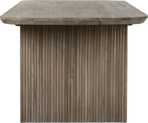 Masă dining din lemn masiv de tec, maro, 12 locuri, cu picioare canelate, 77 x 250 x 100 cm, „Arven”