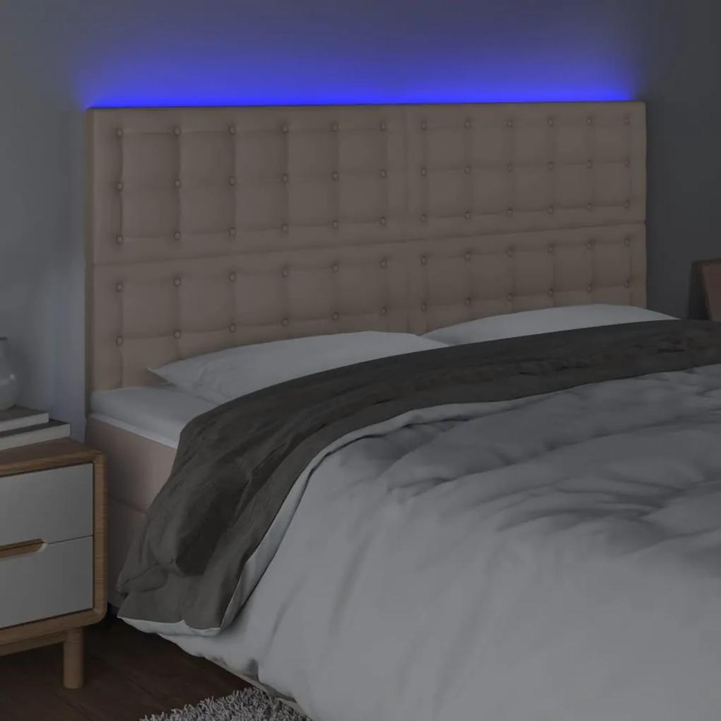 Tablie de pat cu LED, cappuccino, 180x5x118 128 cm, piele eco 1, Cappuccino, 180 x 5 x 118 128 cm