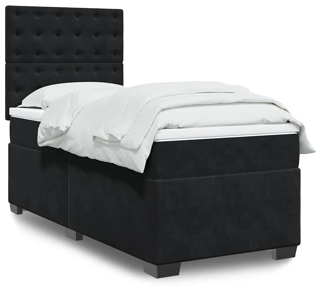 vidaXL Pat box spring cu saltea, negru, 80x200 cm, catifea