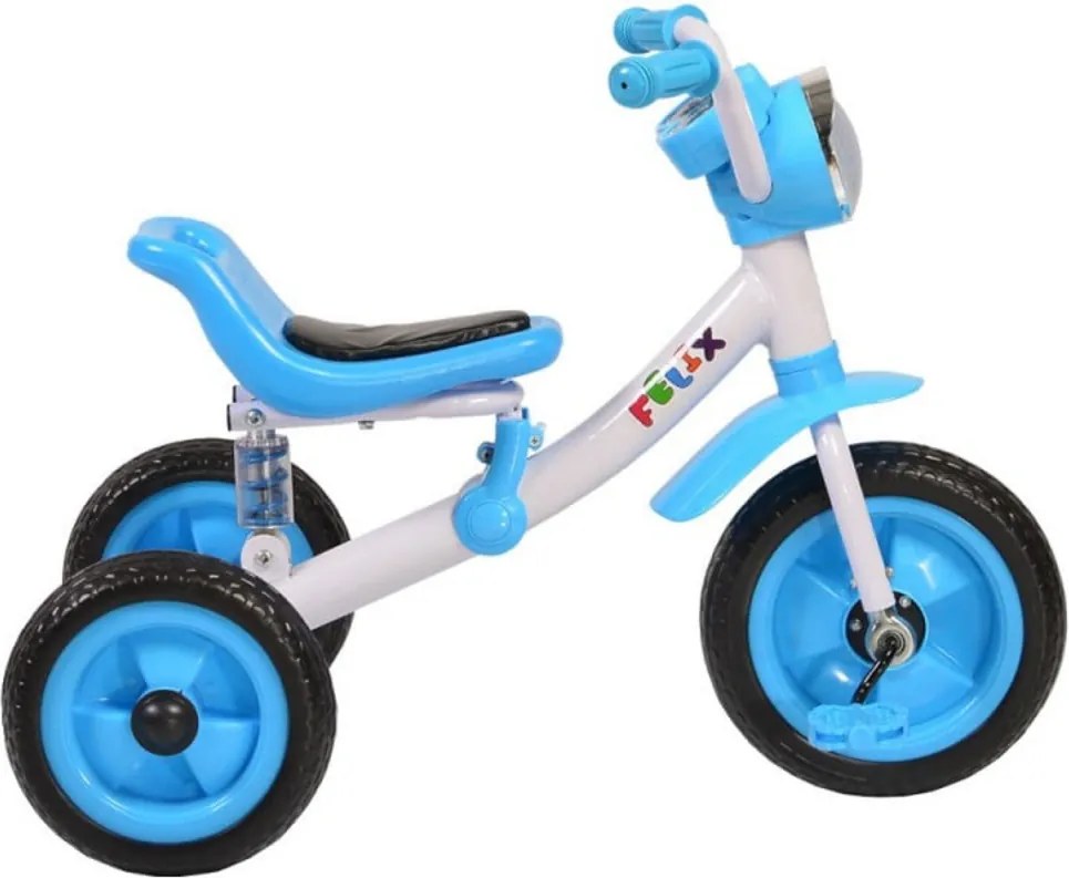 Tricicleta cu pedale NOVOKIDS™ Felix Trike ,Cu melodii si lumini, Max 20 kg, Suspensie spate, Roti din cauciuc EVA, Cadru metalic, Albastru