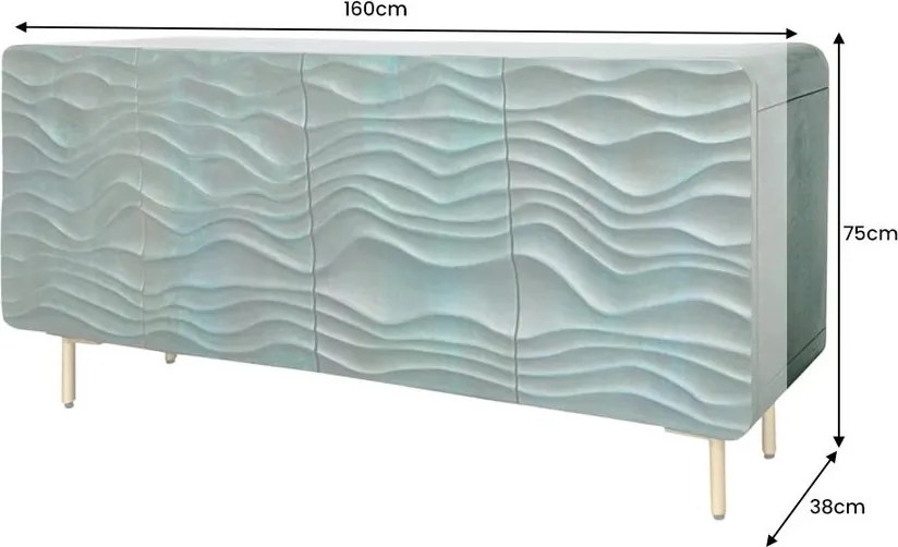 Comoda cu fronturi 3D design ondulat WAVE 160cm, turcoaz