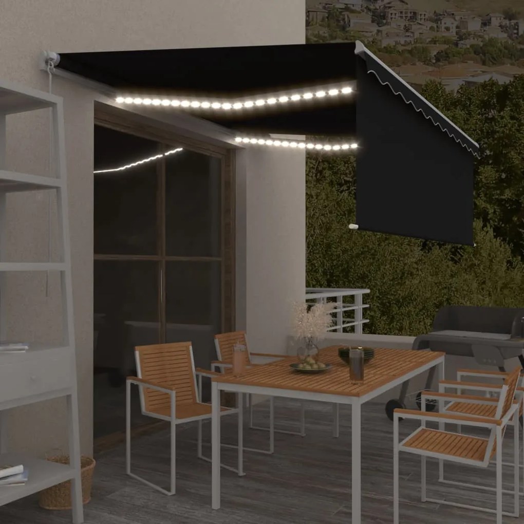 vidaXL Copertină retractabilă manual cu stor&amp;LED, antracit, 4,5x3 m