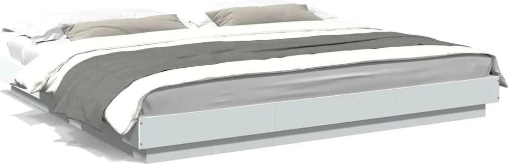 vidaXL Cadru de pat cu lumini LED, alb, 200x200 cm, lemn prelucrat