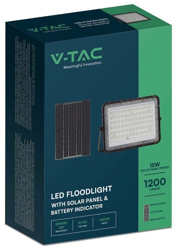 Reflector cu incarcare solara 15w 1200lm 6400k - negru