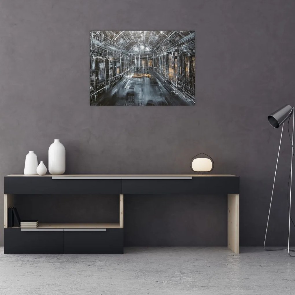 Tablou pe sticlă cu u interiorul clădirii vechi (70x50 cm)