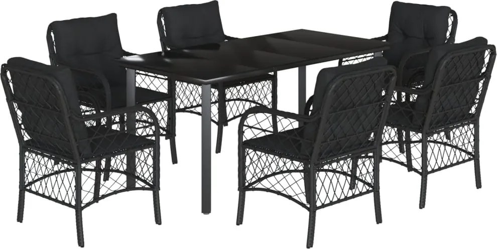 vidaXL Set mobilier de grădină cu perne, 7 piese, negru, poliratan