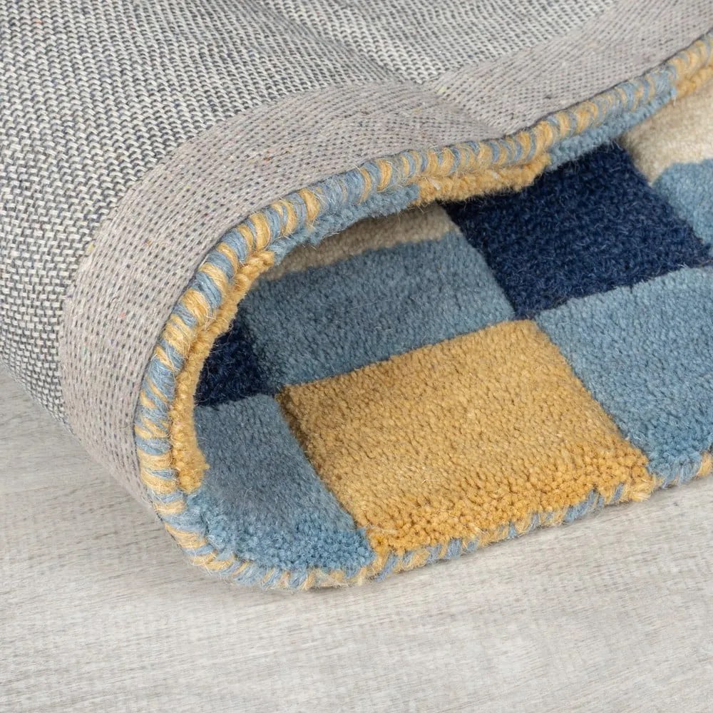Covor tip traversă albastru țesut manual din lână 60x230 cm Kai Wool Border – Flair Rugs