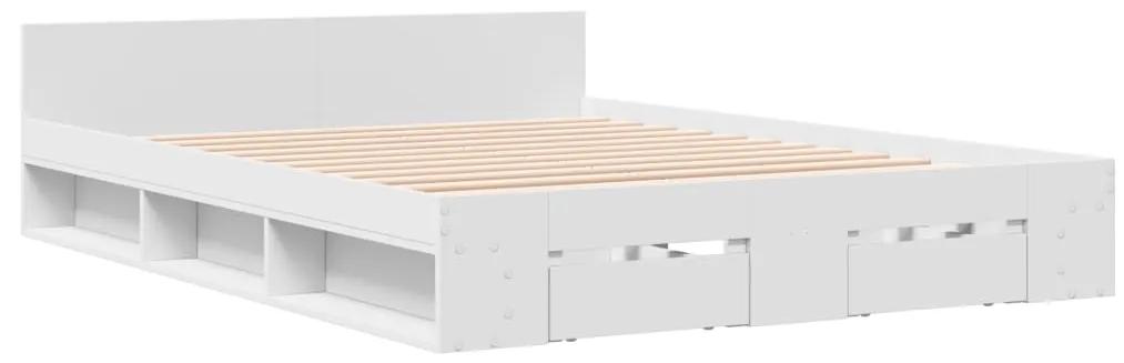 3280769 vidaXL Cadru de pat cu sertare, alb, 135x190 cm, lemn prelucrat