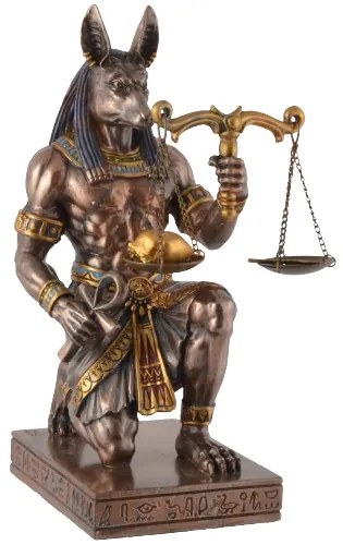 Statueta egipteana, bronz si rasina, zeul Anubis cu Balanta 19 cm