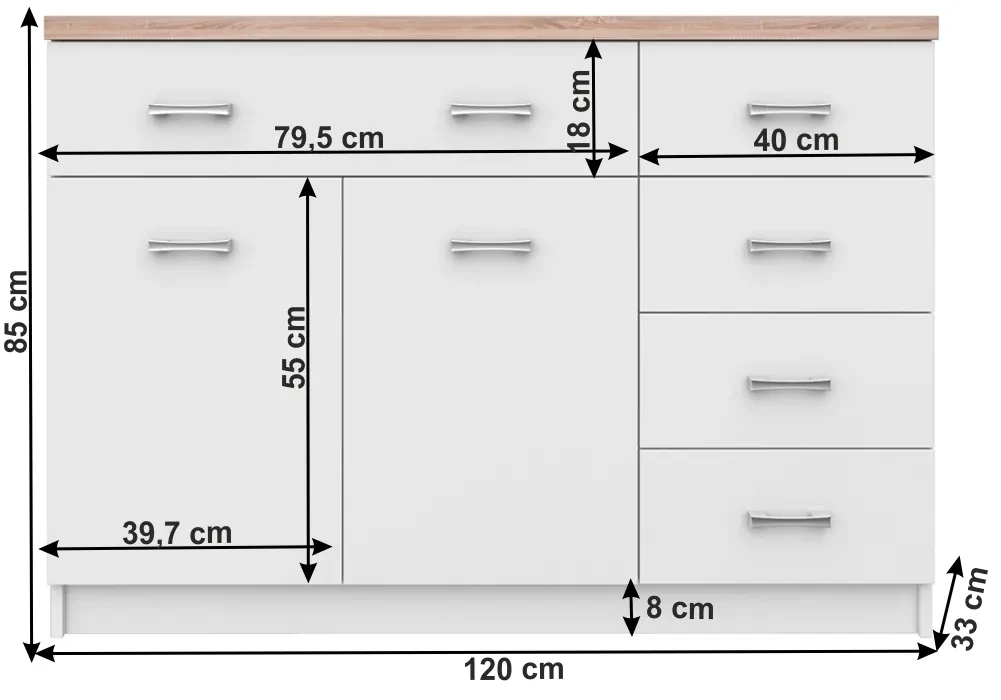 Comoda 2d5s, alb stejar sonoma, TOPTY 08