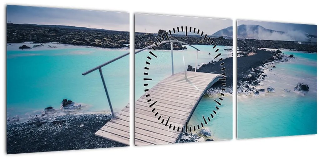 Tablou cu pod din lemn (cu ceas) (90x30 cm)