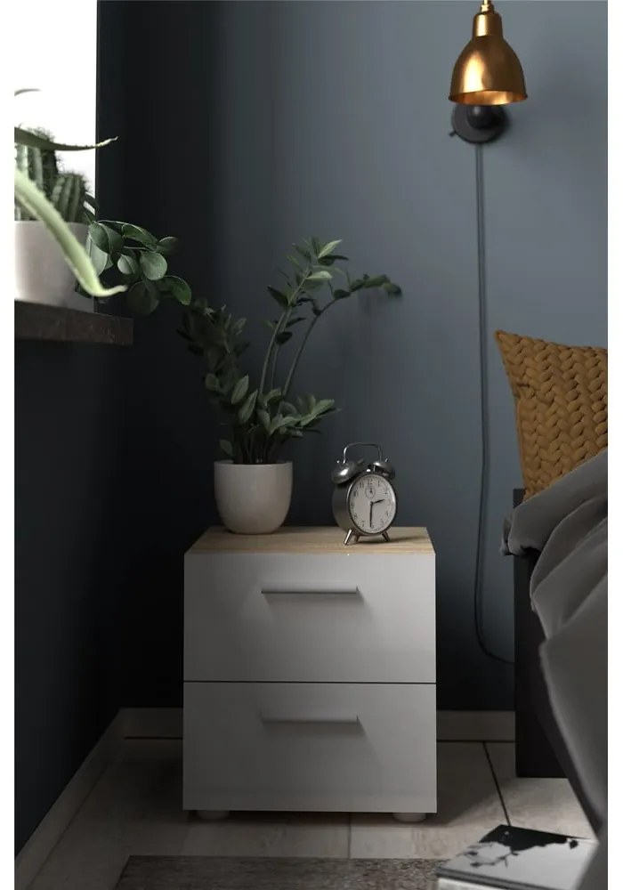 Noptieră albă cu aspect de lemn de stejar Pepe - Tvilum