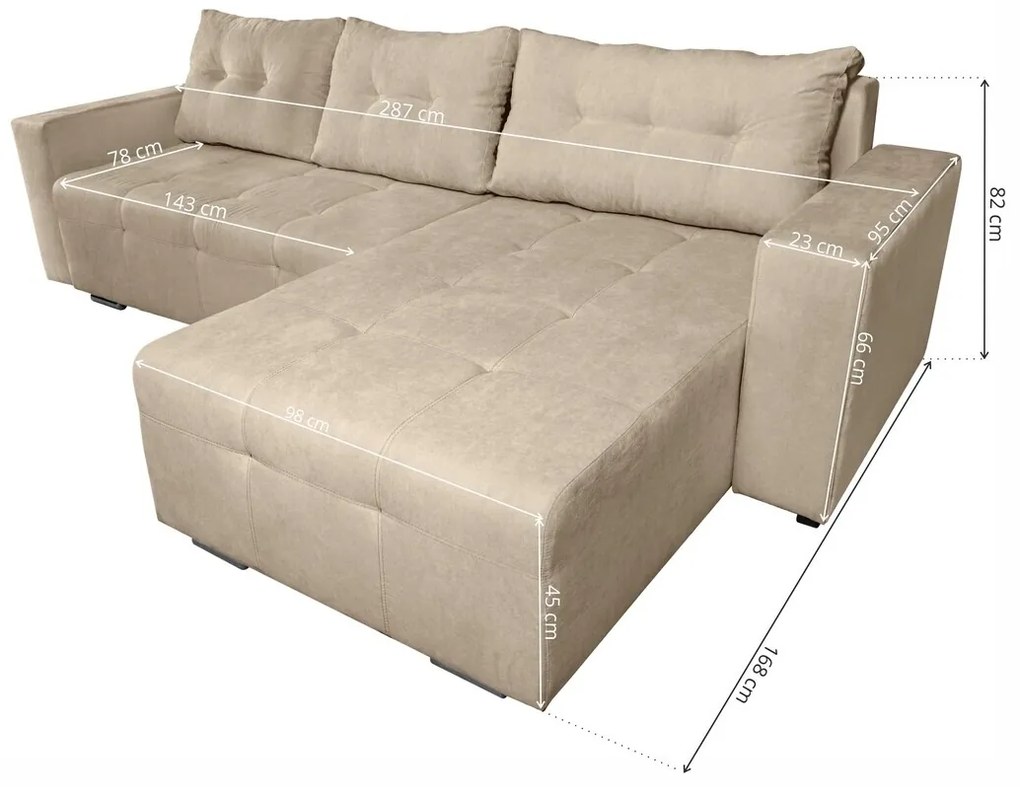 Coltar extensibil Venice, 287x169x96 cm, cu lada de depozitare, Bej
