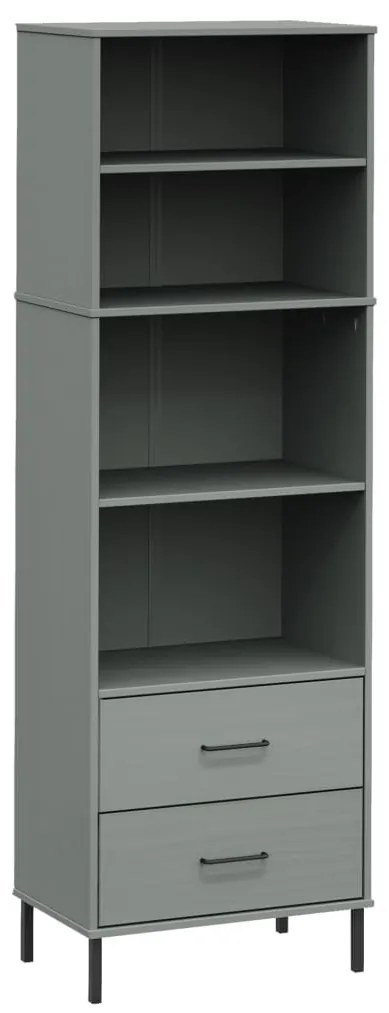 351007 vidaXL Bibliotecă cu 2 sertare OSLO, gri, 60x35x180 cm, lemn masiv