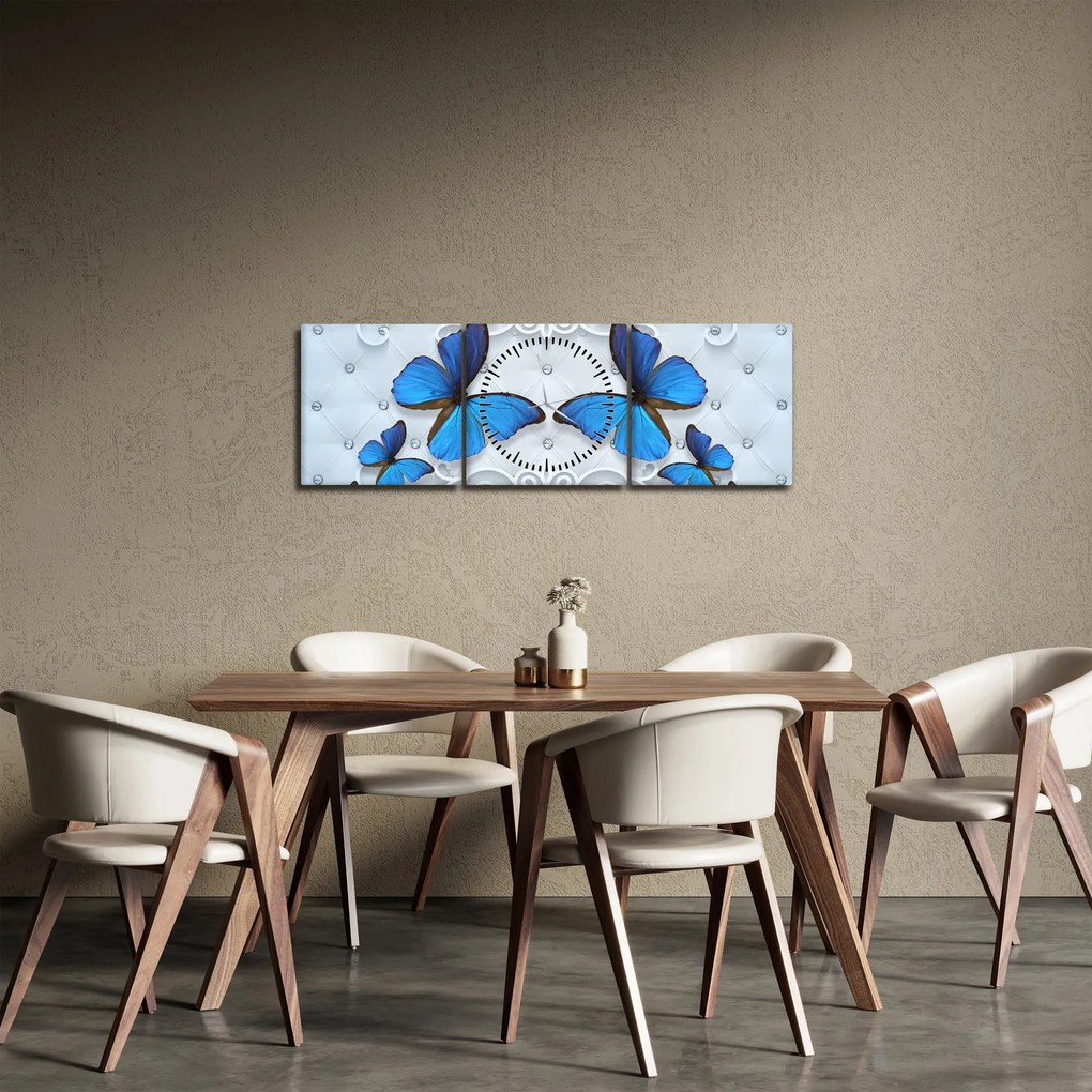Tablou - Fluturi albaștri (cu ceas) (90x30 cm)