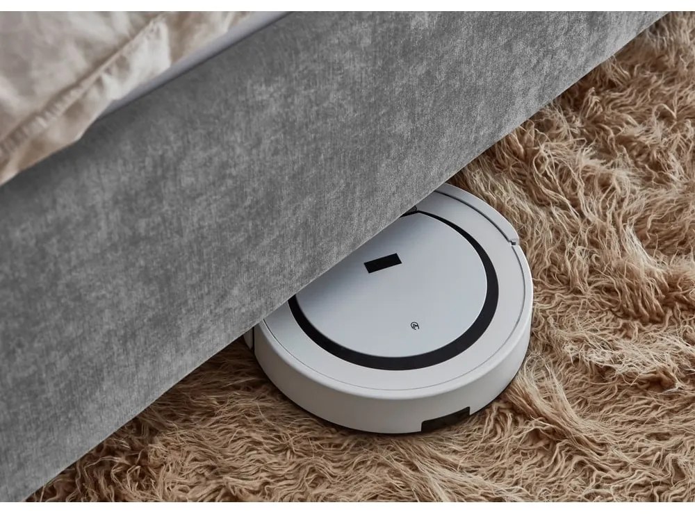 Pat matrimonial gri tapițat cu somieră 160x200 cm Piano – Meise Möbel