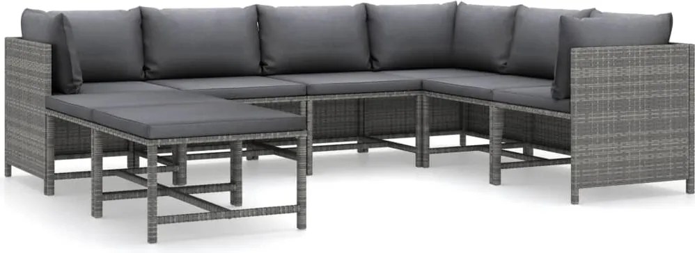 vidaXL Set mobilier de grădină cu perne, 8 piese, gri, poliratan