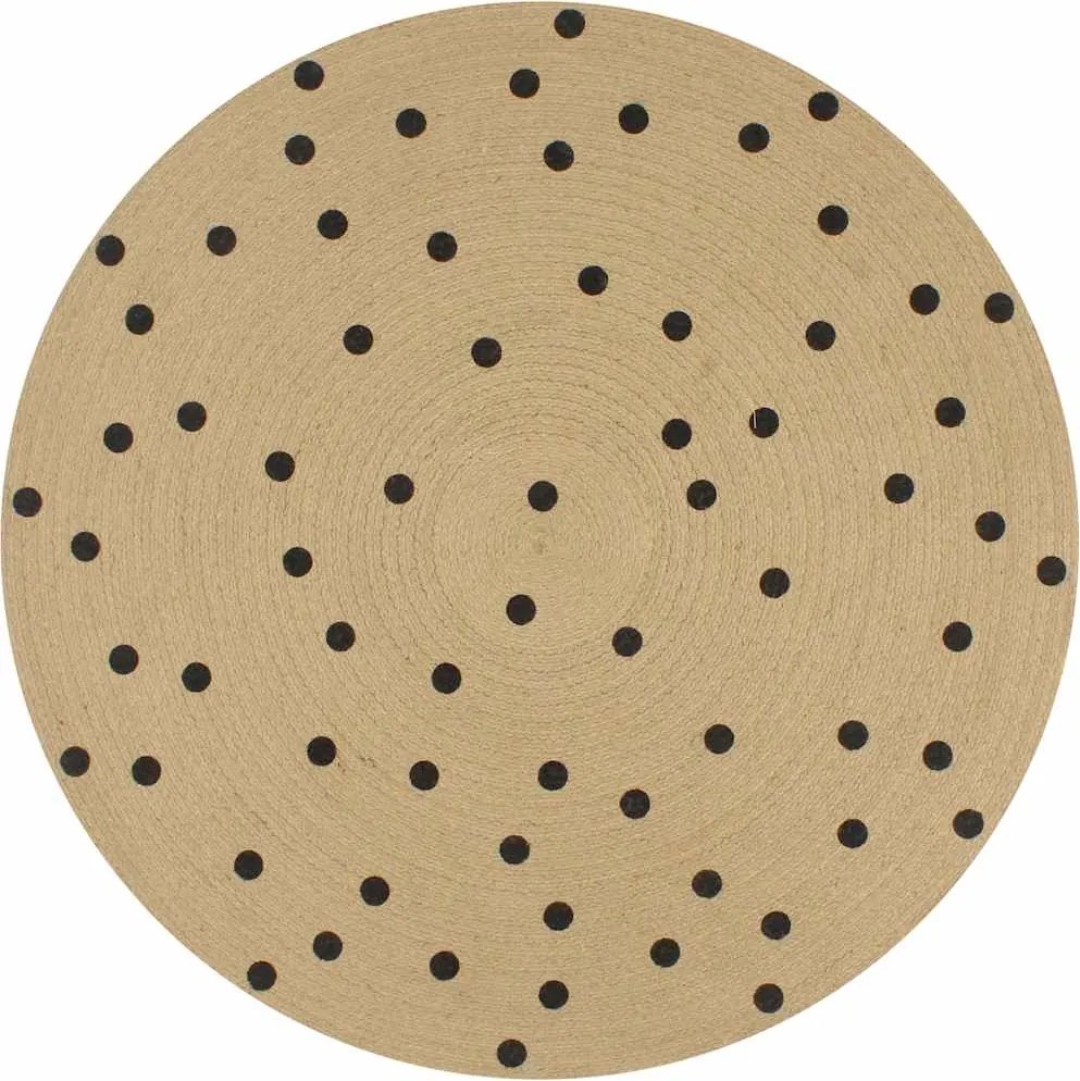 vidaXL Covor manual cu imprimeu în buline, 90 cm, iută